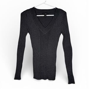 INC International Company Women’s Charcoal Ribbed V-Neck Sweater Large